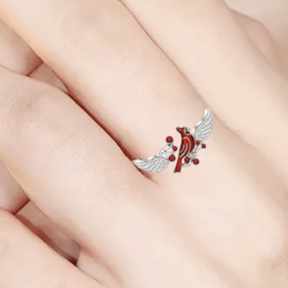 Red Bird Ring "I Am Always With You"VFashion Design Open Adjustable Ring NWT - Picture 2 of 6